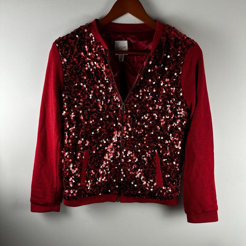 Cat & Jack Girls Red Sequin Jacket Zip Size XL 14/16